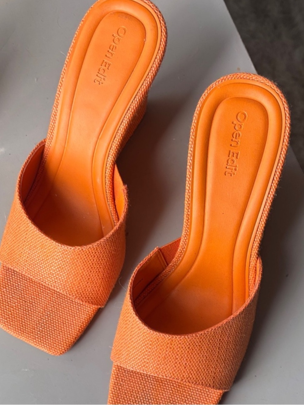 Open edit Orange Linen Slide Mules